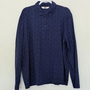 Joseph Abboud Long Sleeve Polo Shirt Size XL Textured Paisley Blue